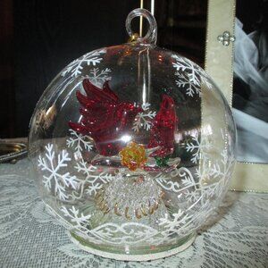 Clear Blown Glass Globe with  Red Birds